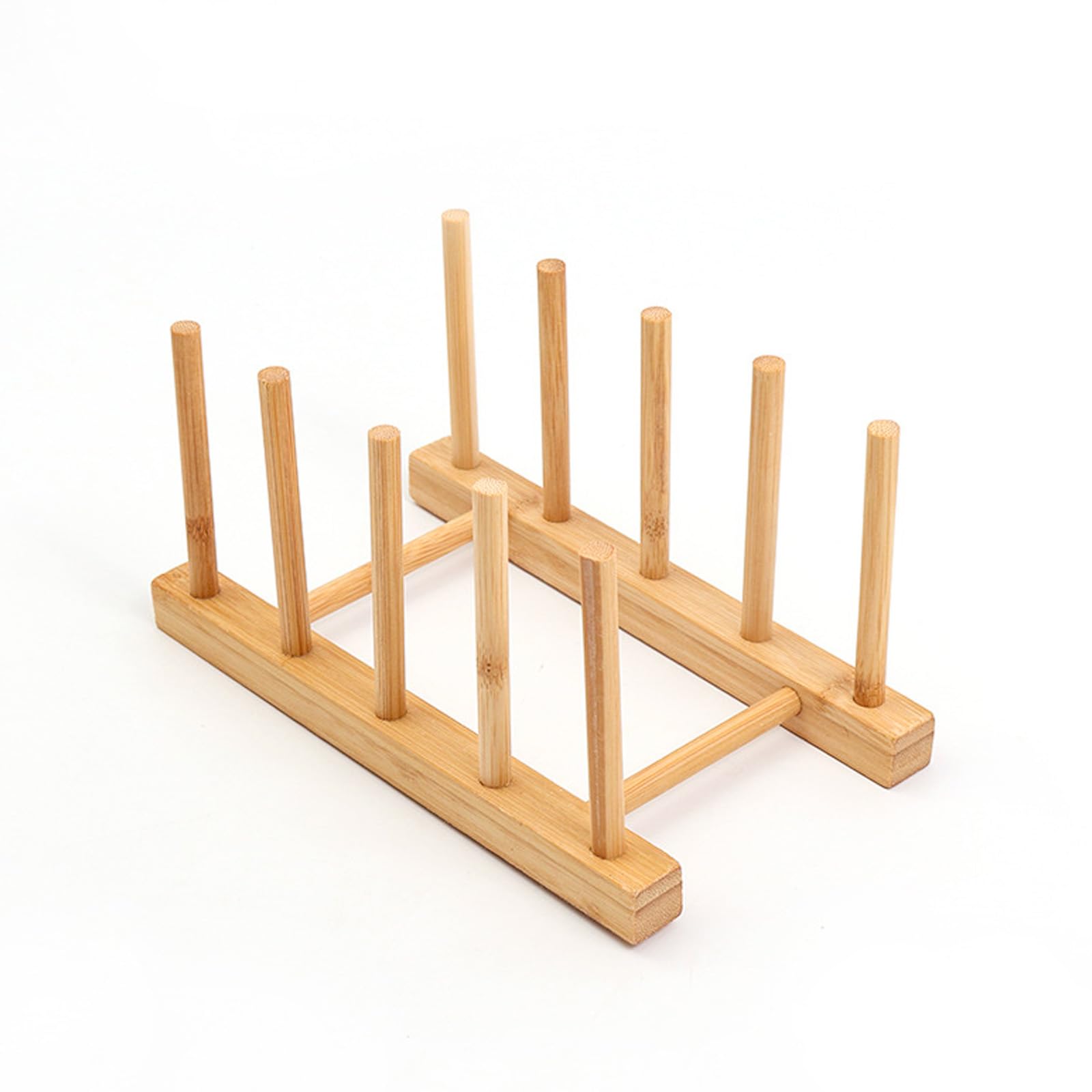 HarttiHome Bamboo Dish Rack, 4 Slots Wooden Plate Rack, Dish Stand Holder Vertical Drainer Kitchen Cabinet Organizer for Dish, Pots, Lids, Bowls, Cups,Cutting Board and More