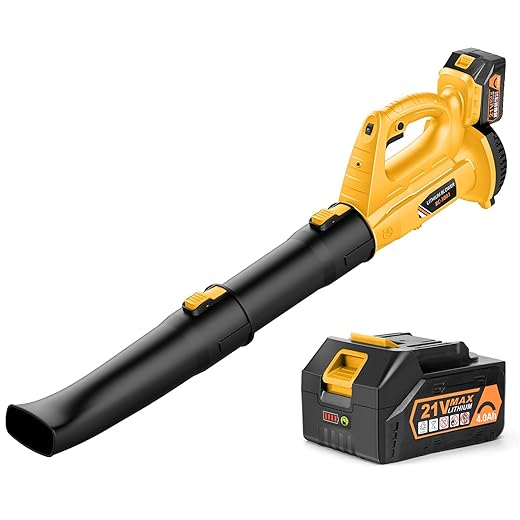 Cordless Leaf Blower - BHY 320 CFM 150 MPH Battery Leaf Blower with 4.0Ah Battery & Charger , 2 Section Tubes, 6-Speed Dial, Electric Leaf Blower for Dust, Snow Debris,Yard, Work Around The House