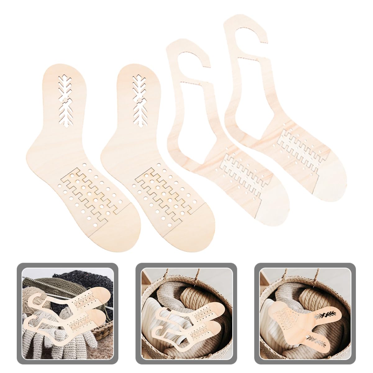 DIYEAH 5 Sätze Ausstellungsmodell Gestrickter Socken Baumwollgarn Zum Häkeln Strickwolle Blocker Sockenspanner Diy Gewebte Sockenmodelle Bausatz Maschenmarkierer Stich Hölzern 2 Paar * 5