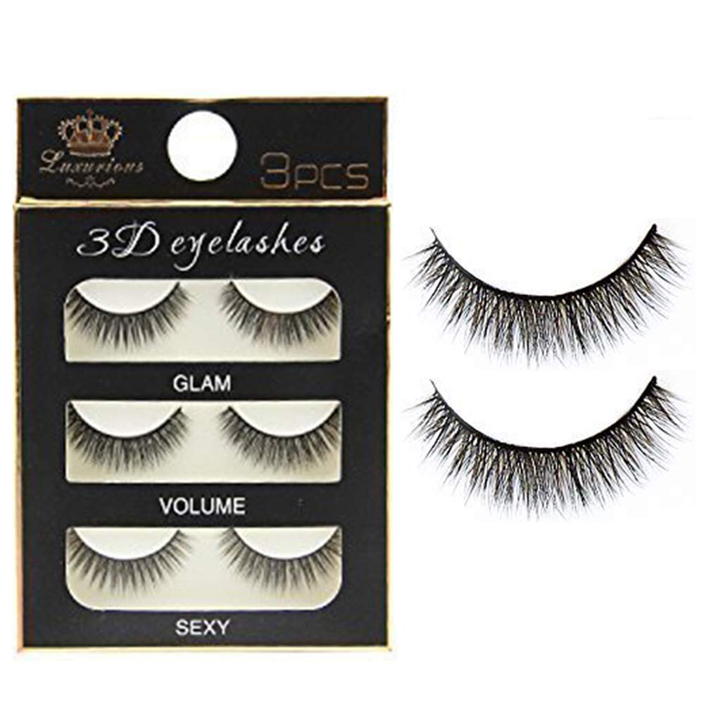NESA 3 Pairs Black Handmade Natural 3D Thick Long False Eyelashes