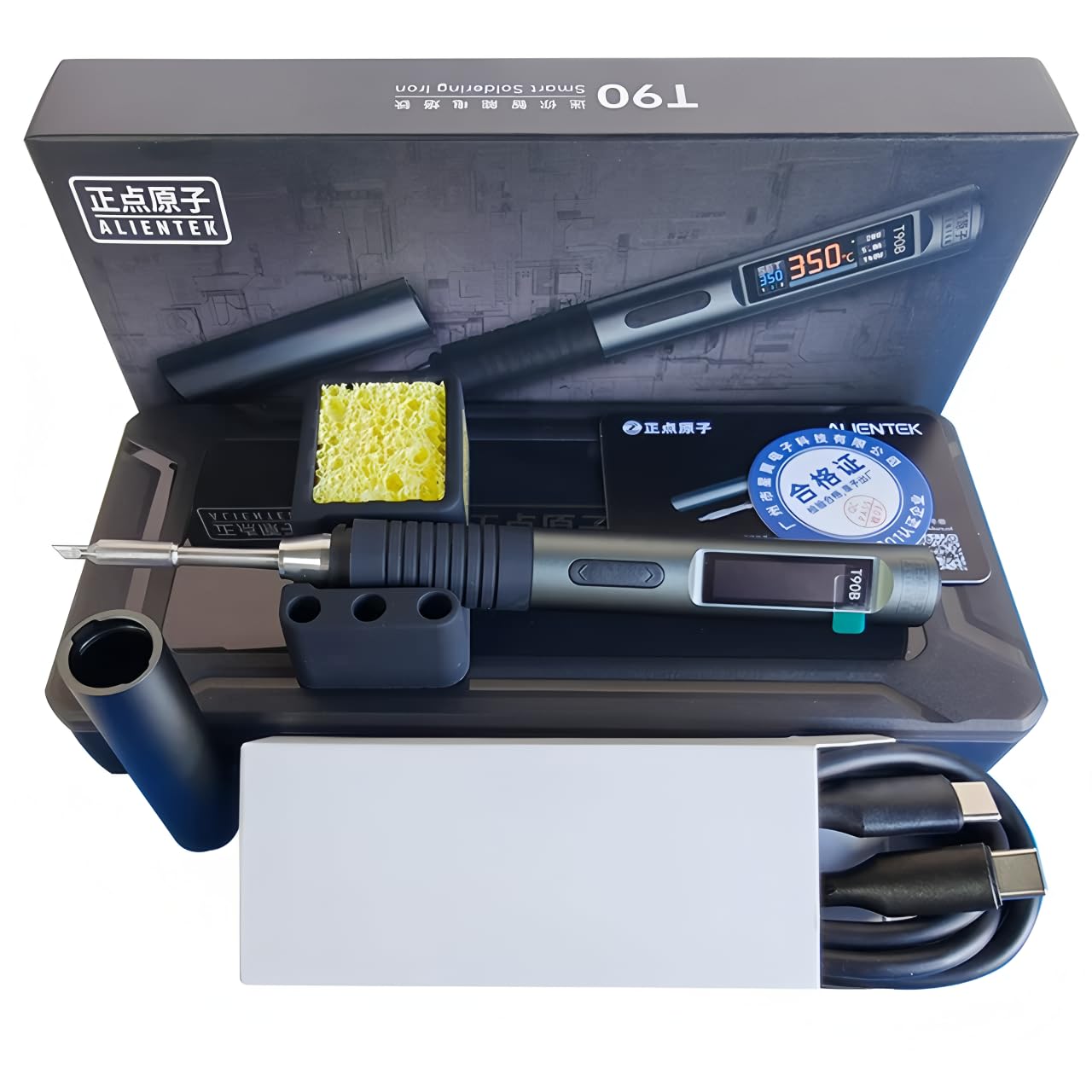ALIENTEK T90 Smart Soldering Iron PD 140W Adjustable Temperature DC 28V 80-450℃ Welding Solder Station Kit C245 C210 T65 Tools(T90B PD 140W Set)
