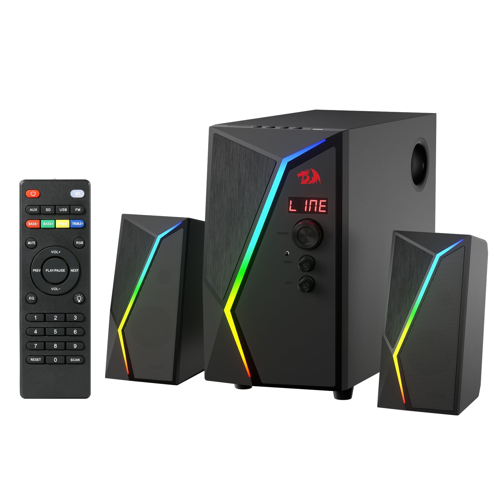 Redragon GS520-PRO Haut-parleur de jeu 2.1 canaux Dynamic RGB w/EQ Mode BT/FM/USB/SD/AUX Noir