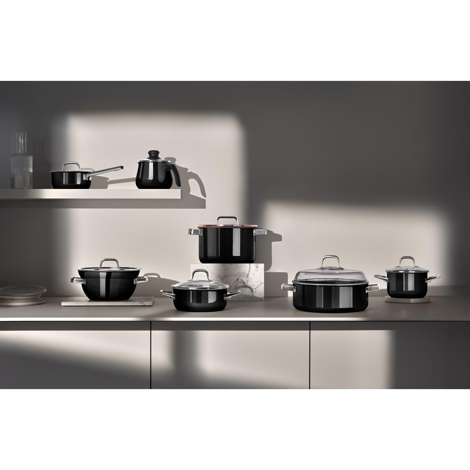 WMF Fusiontec Function Pro, 4-teiliges Topf-Set, langlebiges, kratzfestes Material, Topfset Induktion, Töpfe für alle Herdarten geeignet, Made in Germany, schwarz, 0518605290