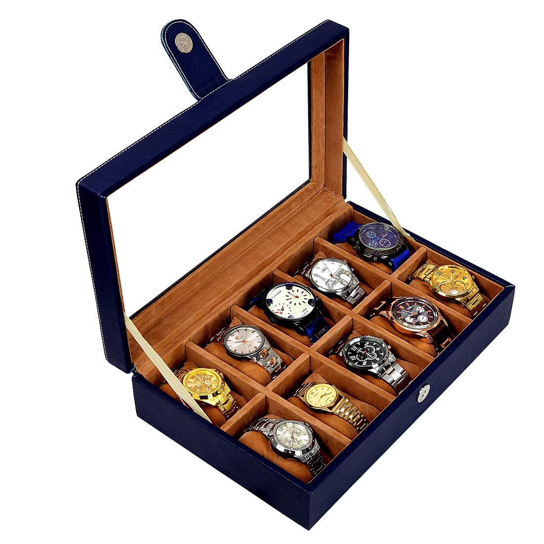 Fly Fashion Watch Box Organizer 8 Slot Watch Storage Holder Display Jewelry Case Collection Box with Transparent Glass Vegan Leather Blue for Men and Women (10 Blue) (B0C1NV3R7J) Amazon Price History, Amazon Price Tracker