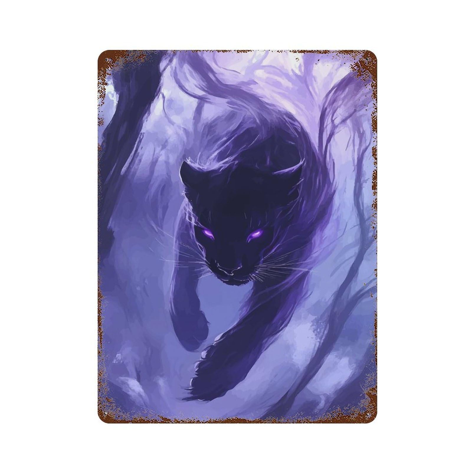 Purple Panther Rusty Metal Tin Sign 15.7"x11.8", for Basement, Hobby Room And Garage Decor, Retro Wall Decor