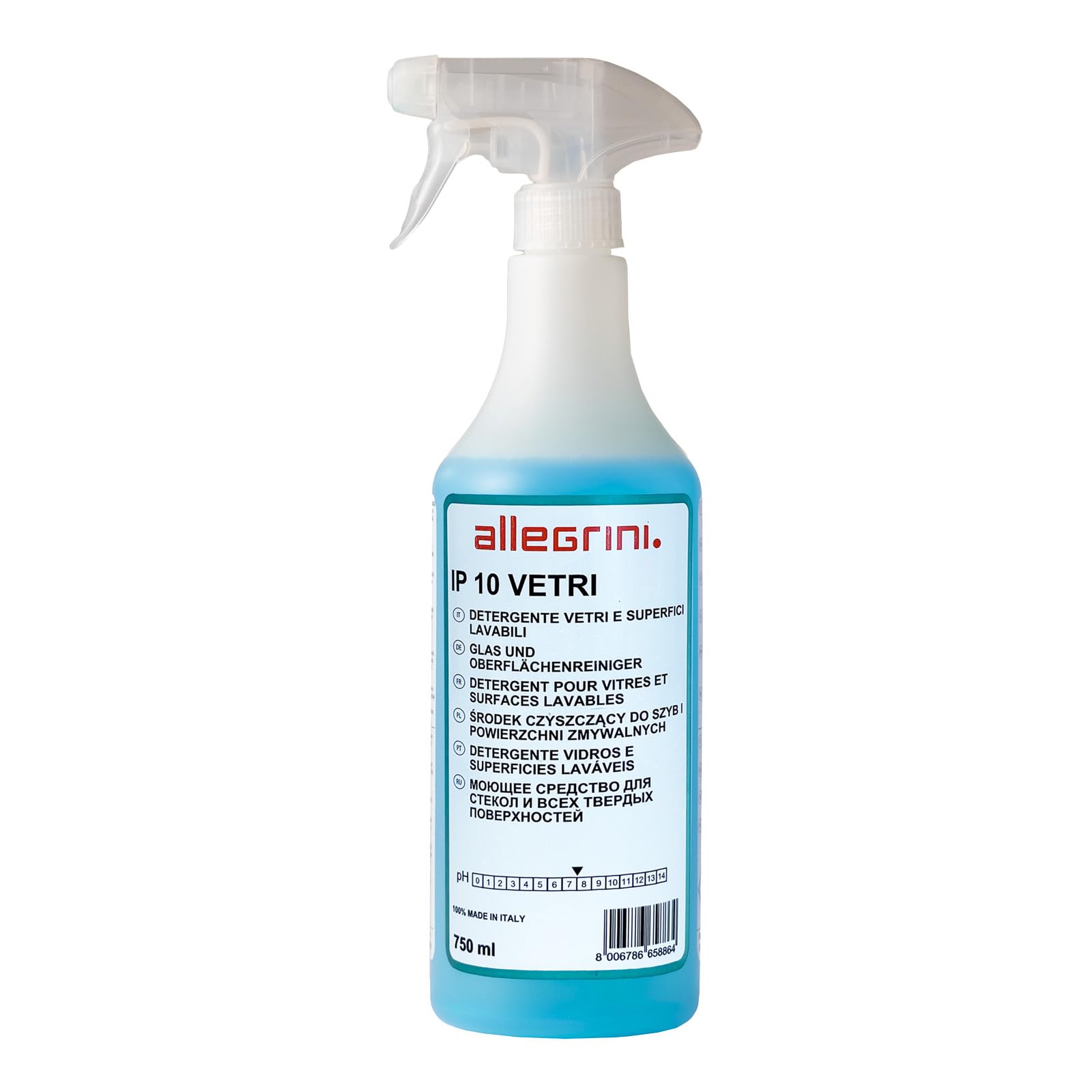 Allegrini IP 10 Spray Vetri Detersivo Pulizia Specchi Finestre Casa Detergente Vetri Auto Pulitore Multiuso 750 ml