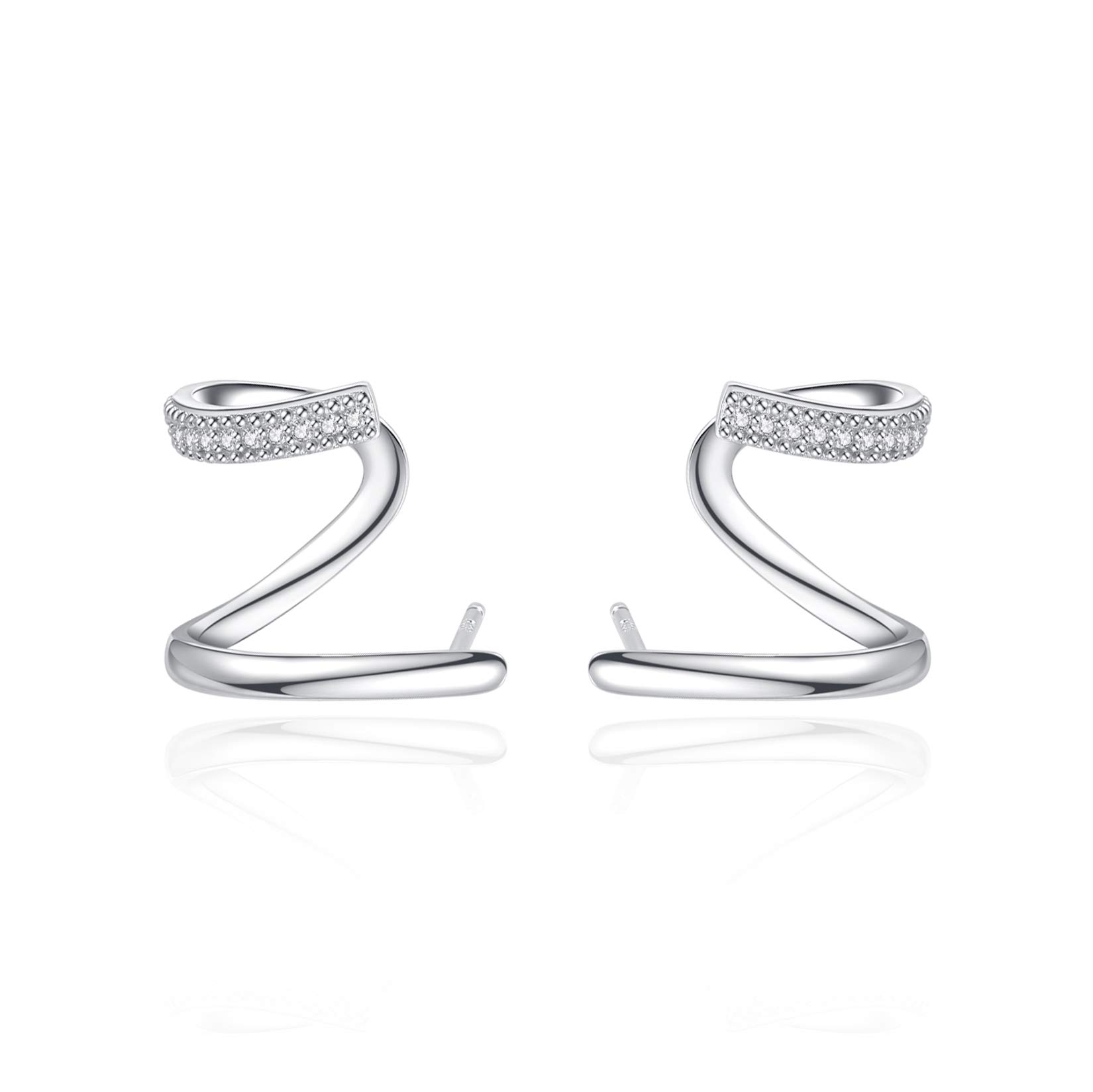 925 Sterling Silver Simple Ear Crawer Climber Wrap Earrings with Cubic Zirconia for Women Girls