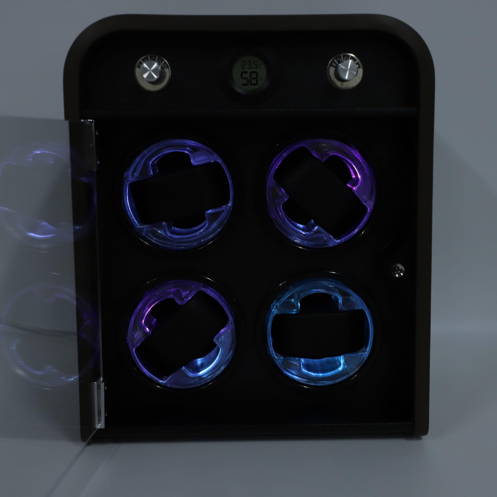 Kikumi Uhrenbeweger, 4 Modi, Leiser Automatischer Uhrenbeweger mit LED-Licht und Feuchtigkeitssensor, für die Aufbewahrung und Anzeige Mechanischer Uhren