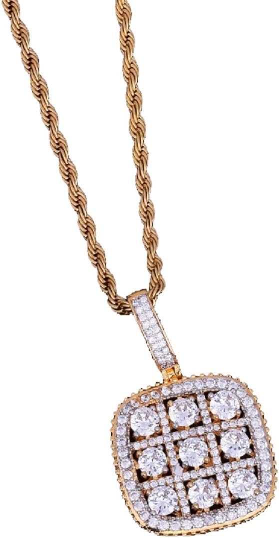 Iced Out Jiugongge Retro Square Pendant Necklace 18K Gold Plated Bling CZ Simulated Diamond Hip Hop Rapper Chain Necklace for Men Women