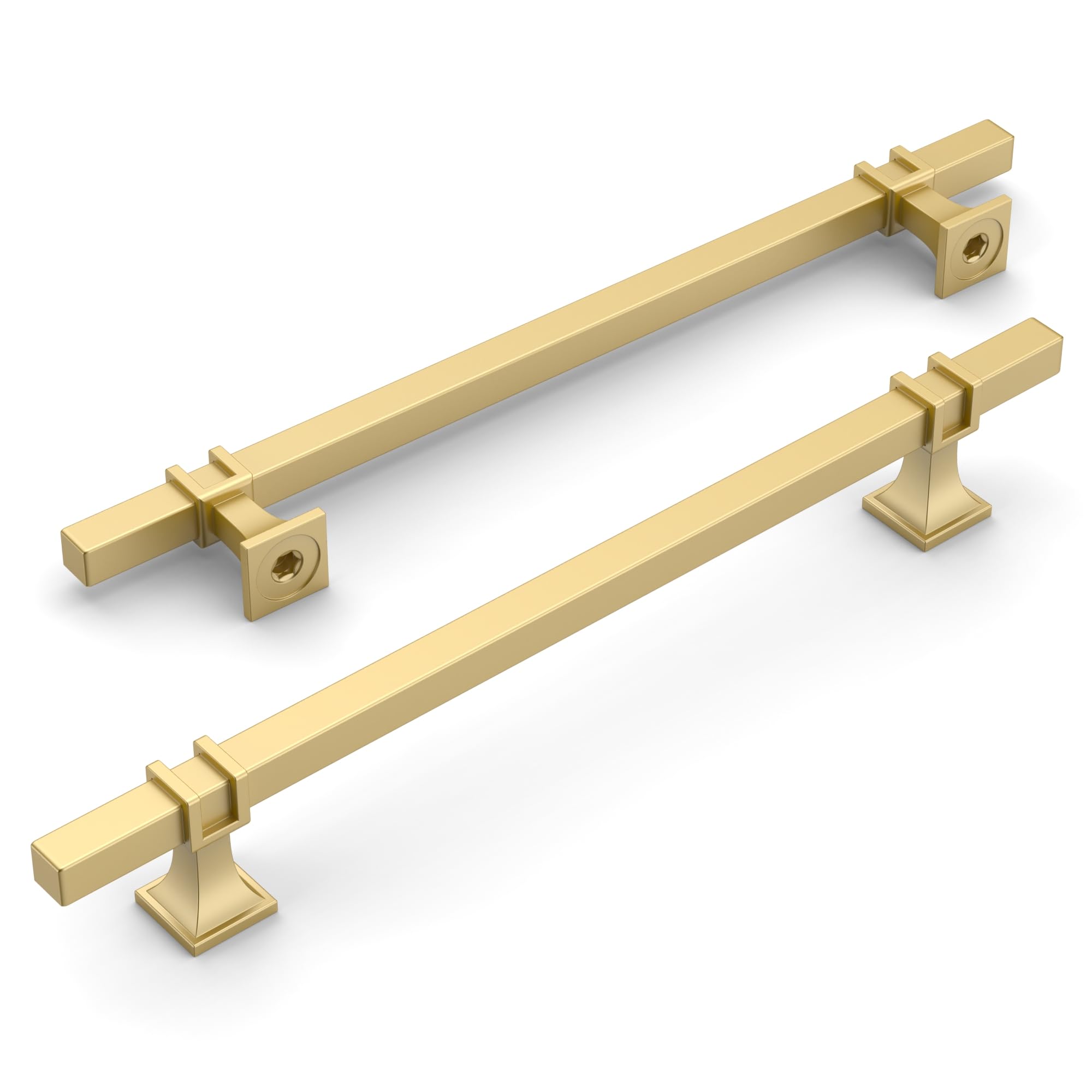 Amerdeco ZH0067 - Paquete de 10 tiradores dorados cepillados, 10 pulgadas (254 mm) con orificio central, tiradores para cajones y armarios de cocina, tiradores para cajones de baño y cómoda
