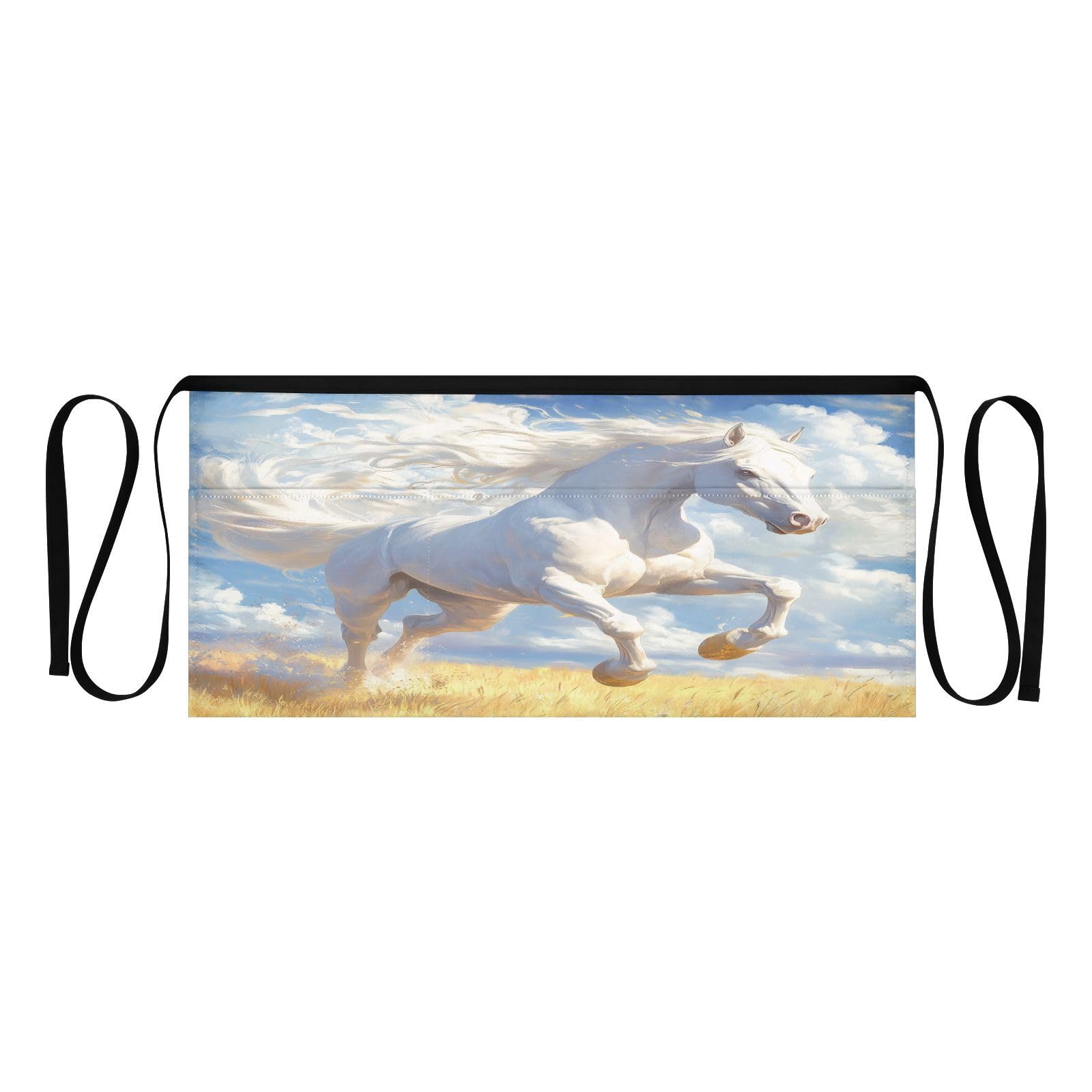 Kigai White Horse Server Aprons for Men Women Water & Oil Resistant Waitress Waiter Waist Apron with 3 Pockets