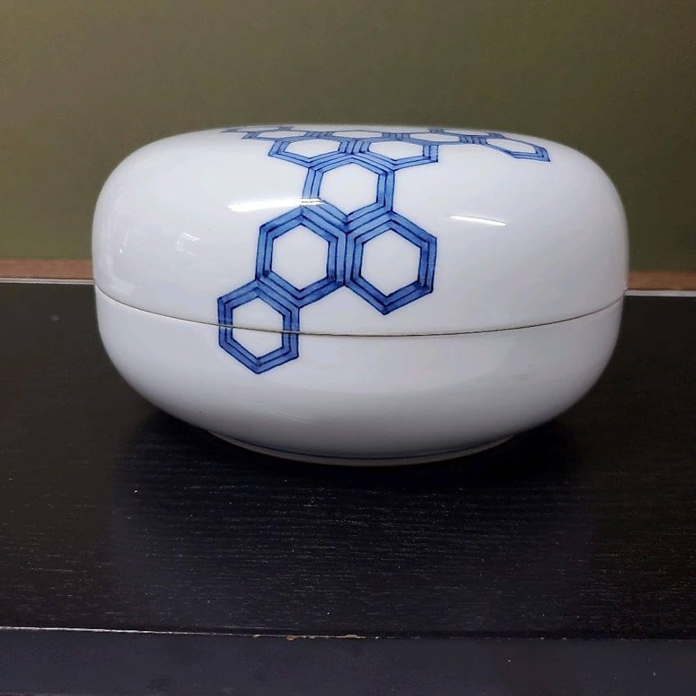 619）✿特価☆平戸焼☆十三代横石嘉助作☆白磁染付喰籠（じきろ【木箱