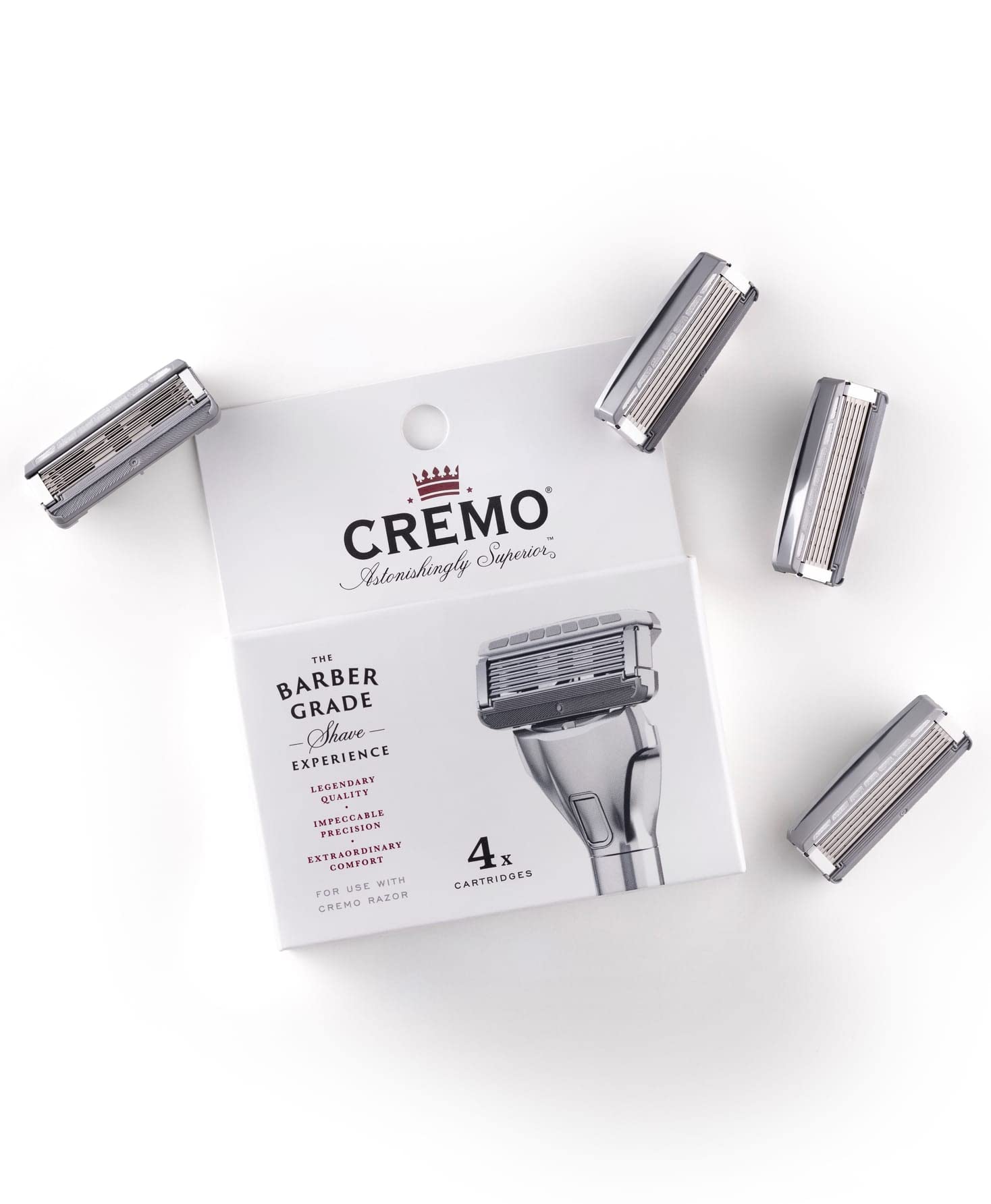 CREMO - Barber Grade Razor Blade Refills for Men - Premium Shave - Pack of 4 Blades Refill