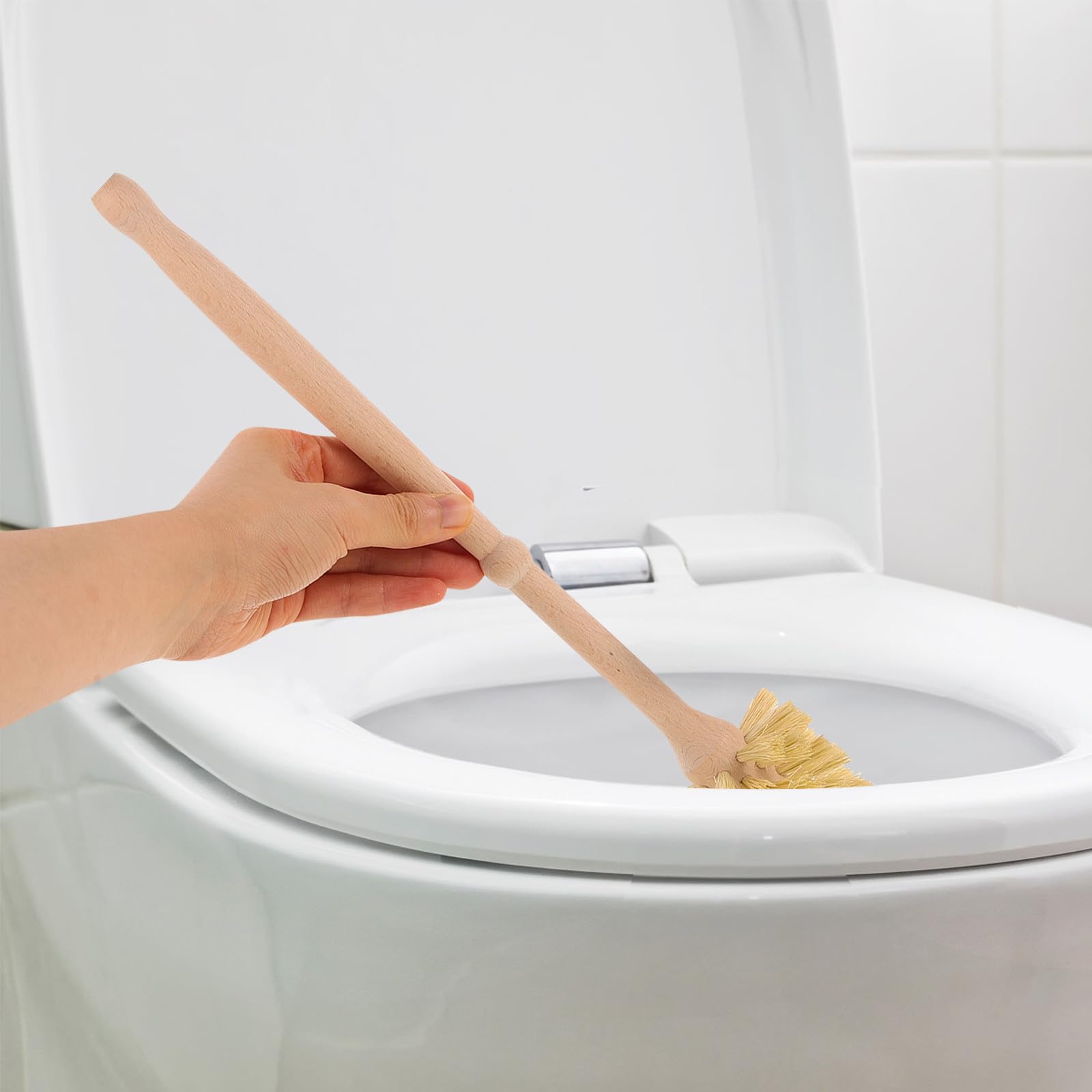Cepillo de Inodoro con Base de Cerámica y Mango de Madera, Almacenamiento Conveniente Dañar la Superficie, Adecuado para Baño y Oficina, 1 Set