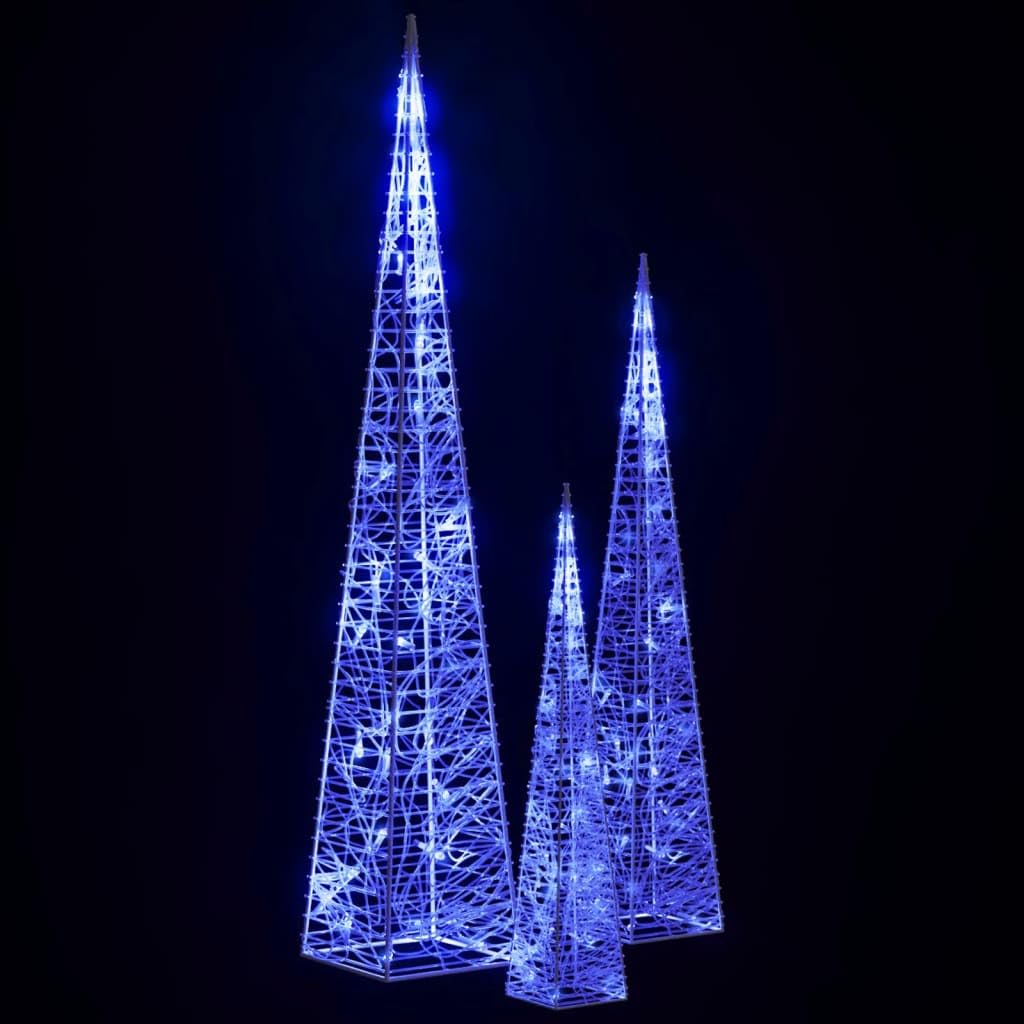 LED-Leuchtkegel-Set Acryl Blau 30/45/60 cm mit 8 Lichteffekten wasserdicht für Innen und Außen Weihnachtsbeleuchtung Garten Terrasse Balkon Deko Batterie betrieben