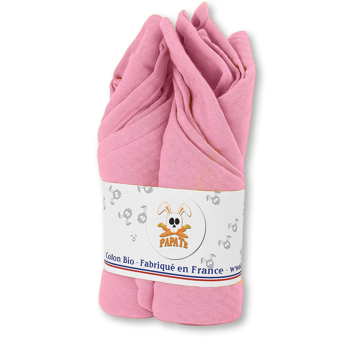 PAPATE - Lot de 2 Langes Bébé 50x50cm en Coton Bio Ultra Doux - Multi-usages : Doudou, Bavoir, Tapis à Langer - Absorbants & Séchage Rapide - Fabriqués en France - Rose