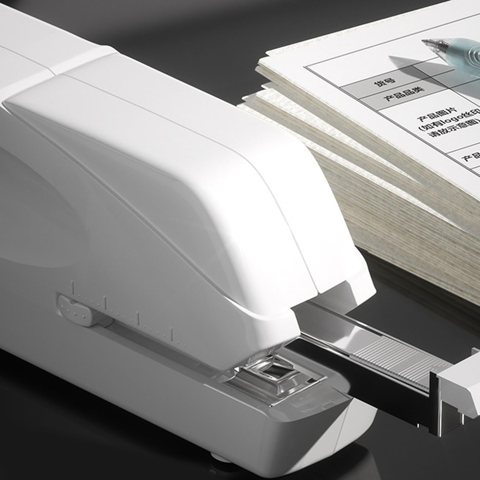 Cucitrice elettrica da ufficio portatile Adattatore con capacità 20 fogli o Cucitrice elettrica automatica da ufficio alimentata a batteria Bianca