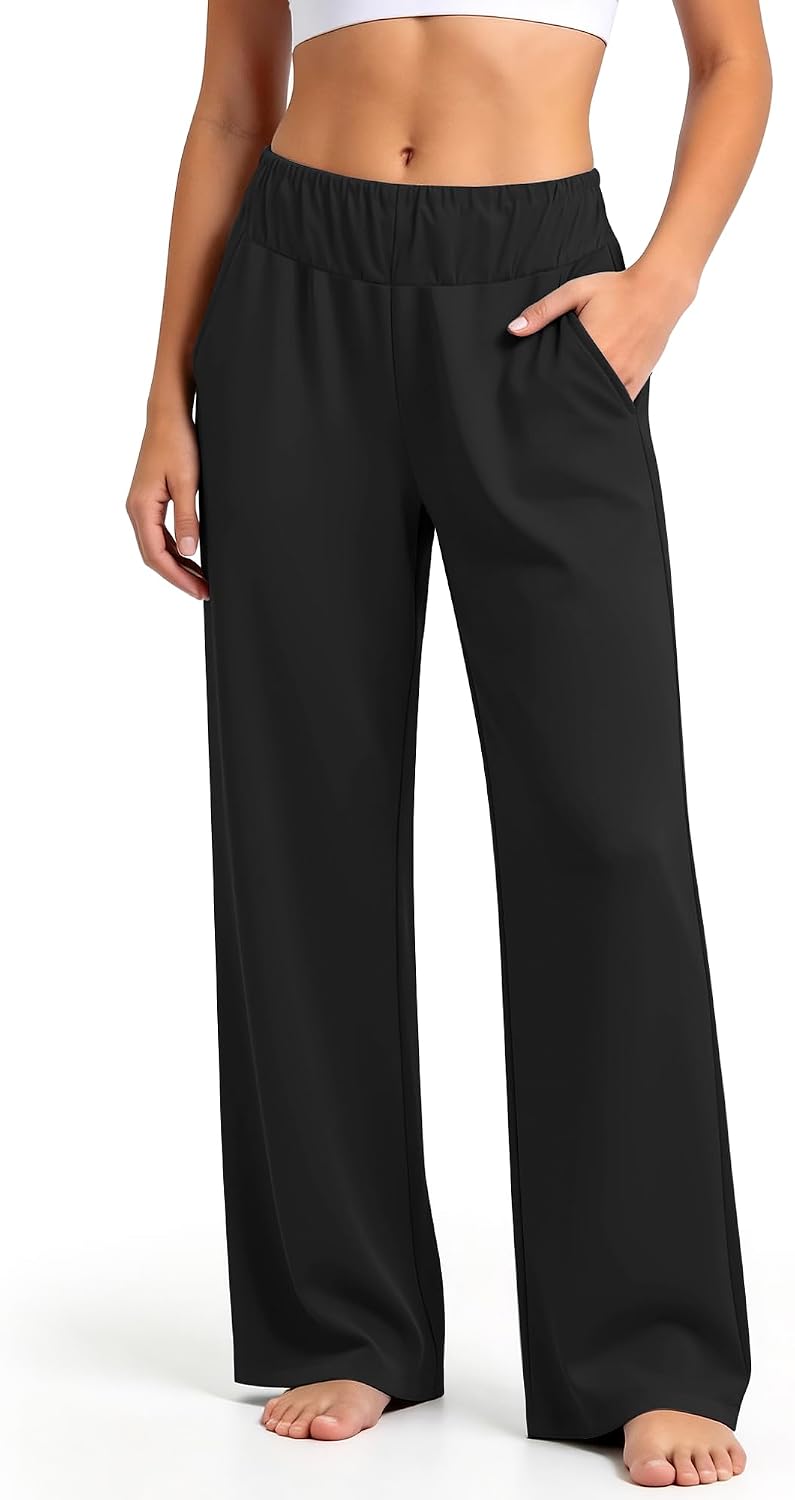 women's wide leg sweatpants high waist soft athletic pants, lightweight workout lounge pants for yoga gym running x-large deep olive