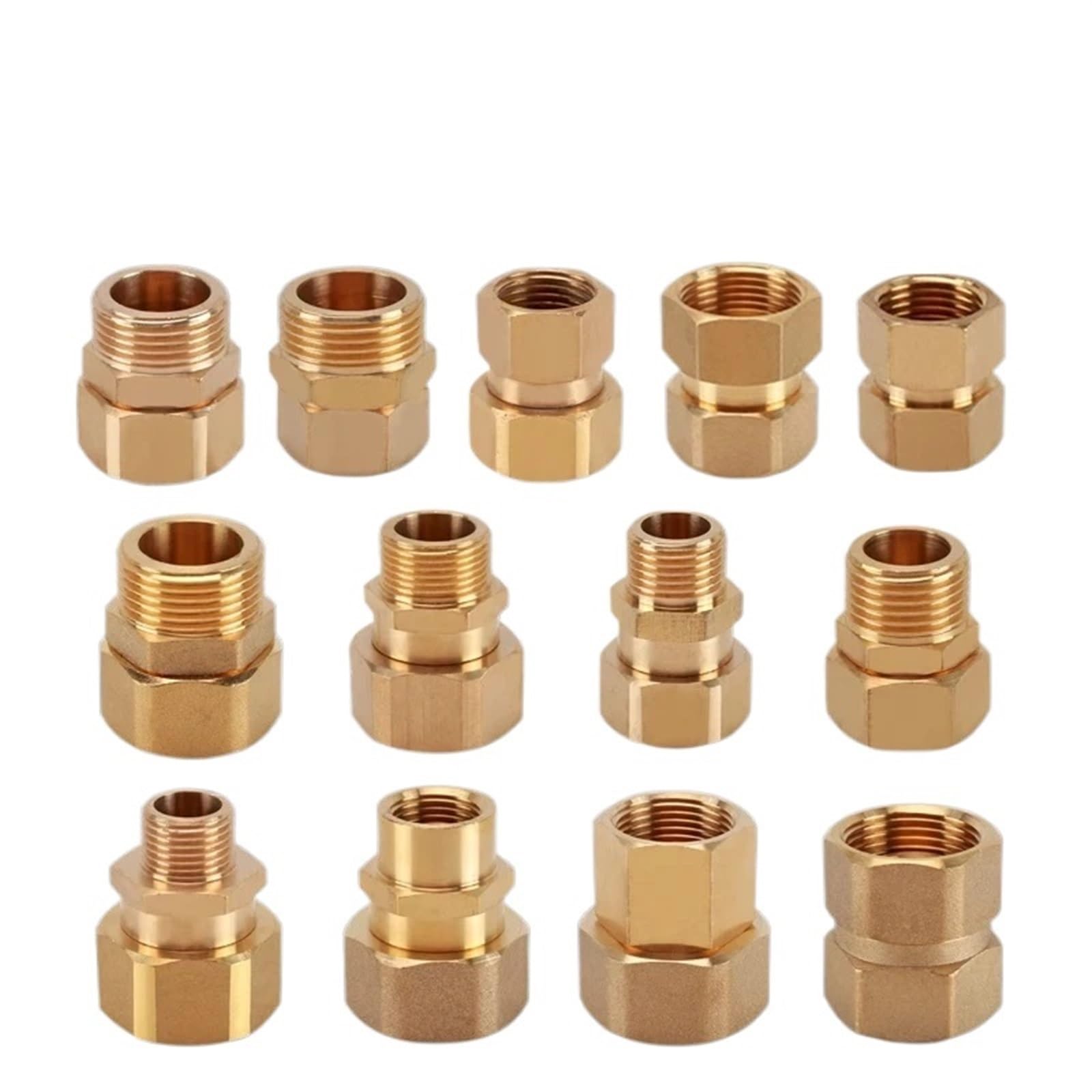 10 Uds 1/8 "1/4" 3/8 "1/2" hilo macho a hembra casquillo hexagonal conectores de tubería de latón adaptador acoplador roscado(Color:M01-F02)