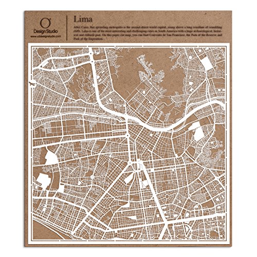 リマ切り絵地図、白、30x30センチ、オリジナルデザインペーパーアート、アイデアギフト