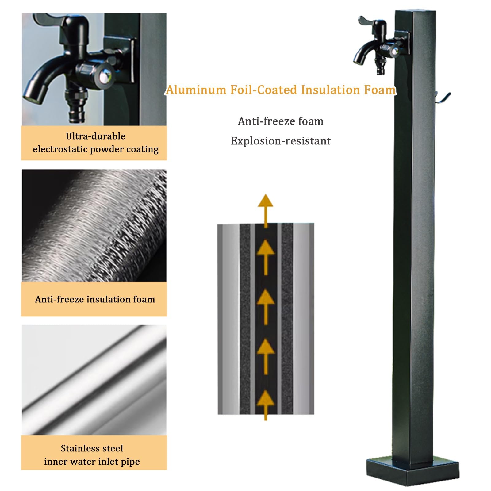 Esta Columna de Agua Vertical para jardín Exterior de Acero Inoxidable con Grifo, hidrante cilíndrico, Fuente, Soporte para Manguera, dispensador de Grifo anticongelante Independiente para r