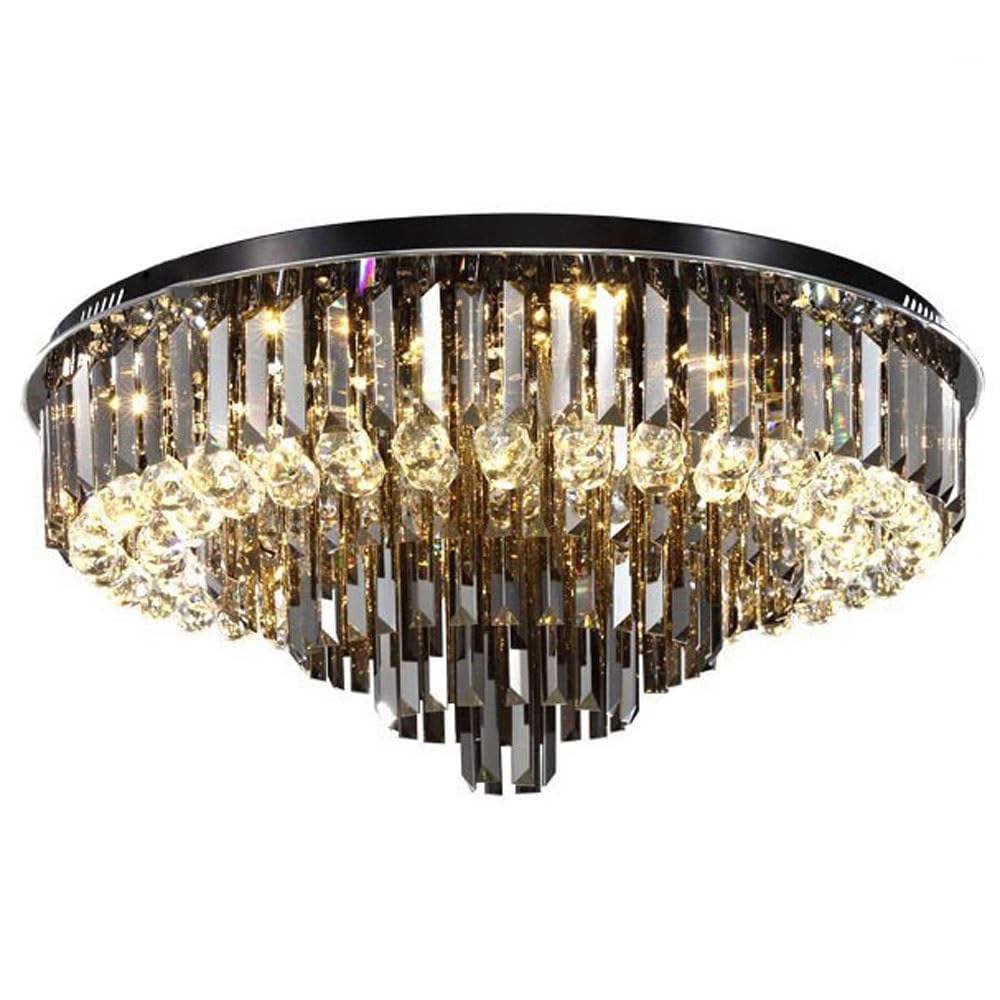 Lustre LED cristal gris fumé 50cm anti-éblouissement