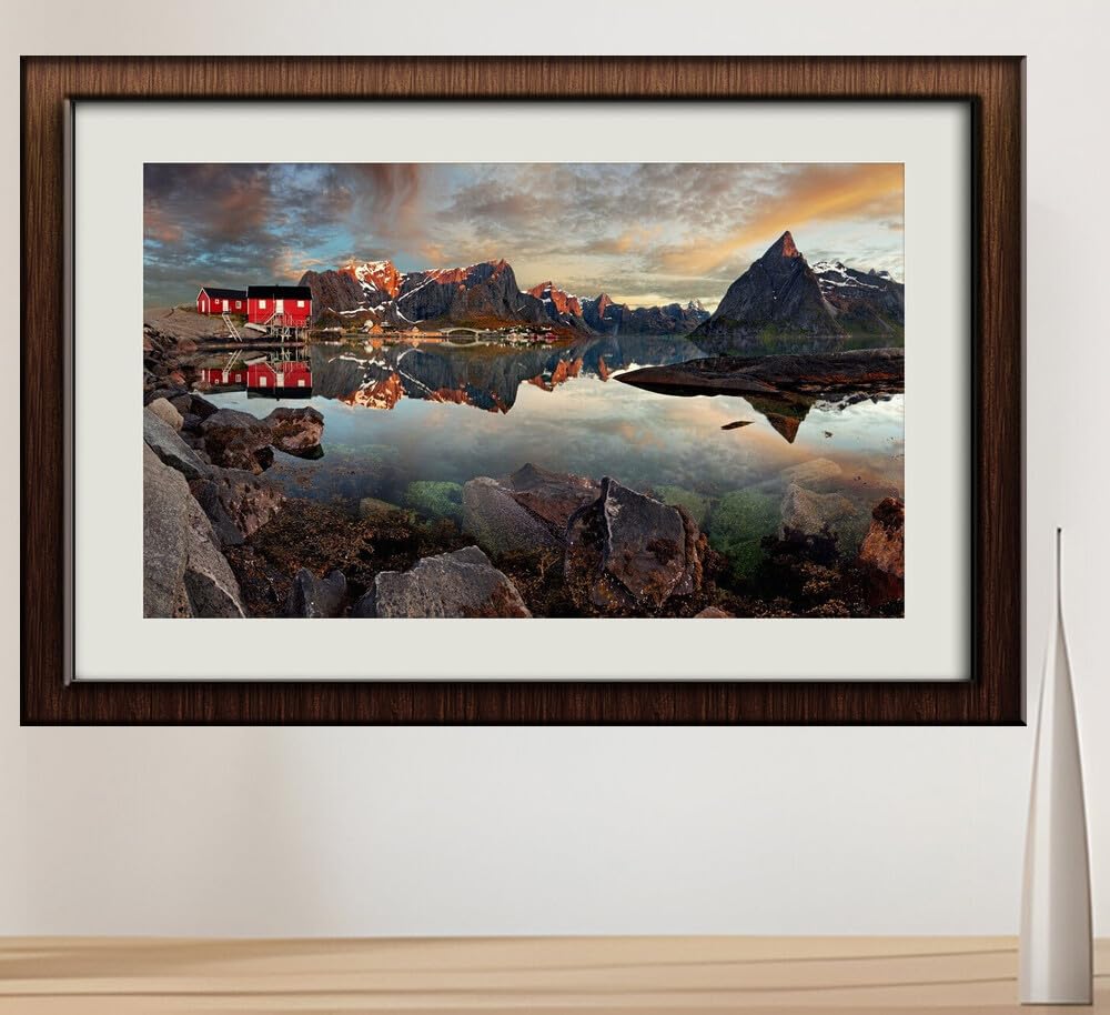 JVERF - JZZI25537 Norway Lofoten Mountains Houses Stones Reine| Self-Adhesive Painting | Frameless