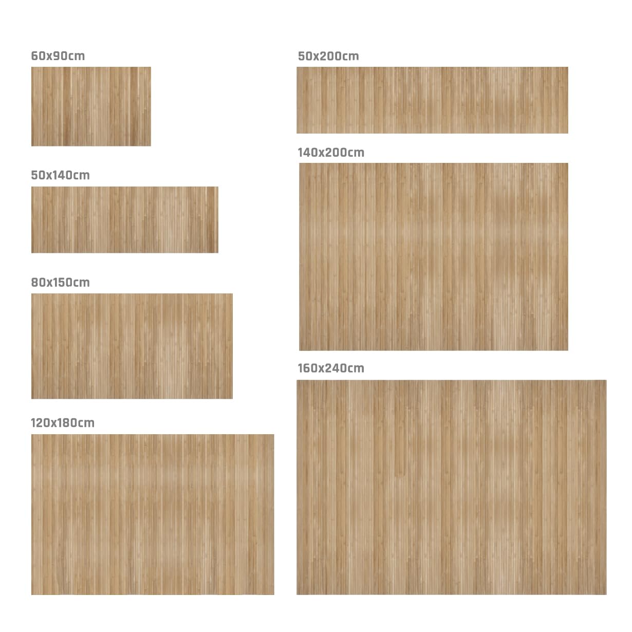 STORESDECO - Tapis Antidérapant en Bambou Naturel Idéal pour Le Salon, Le Couloir, La Salle De Bain... Effet Parquet ! Disponible en Grandes Tailles | Marron Clair, 50 cm x 200 cm