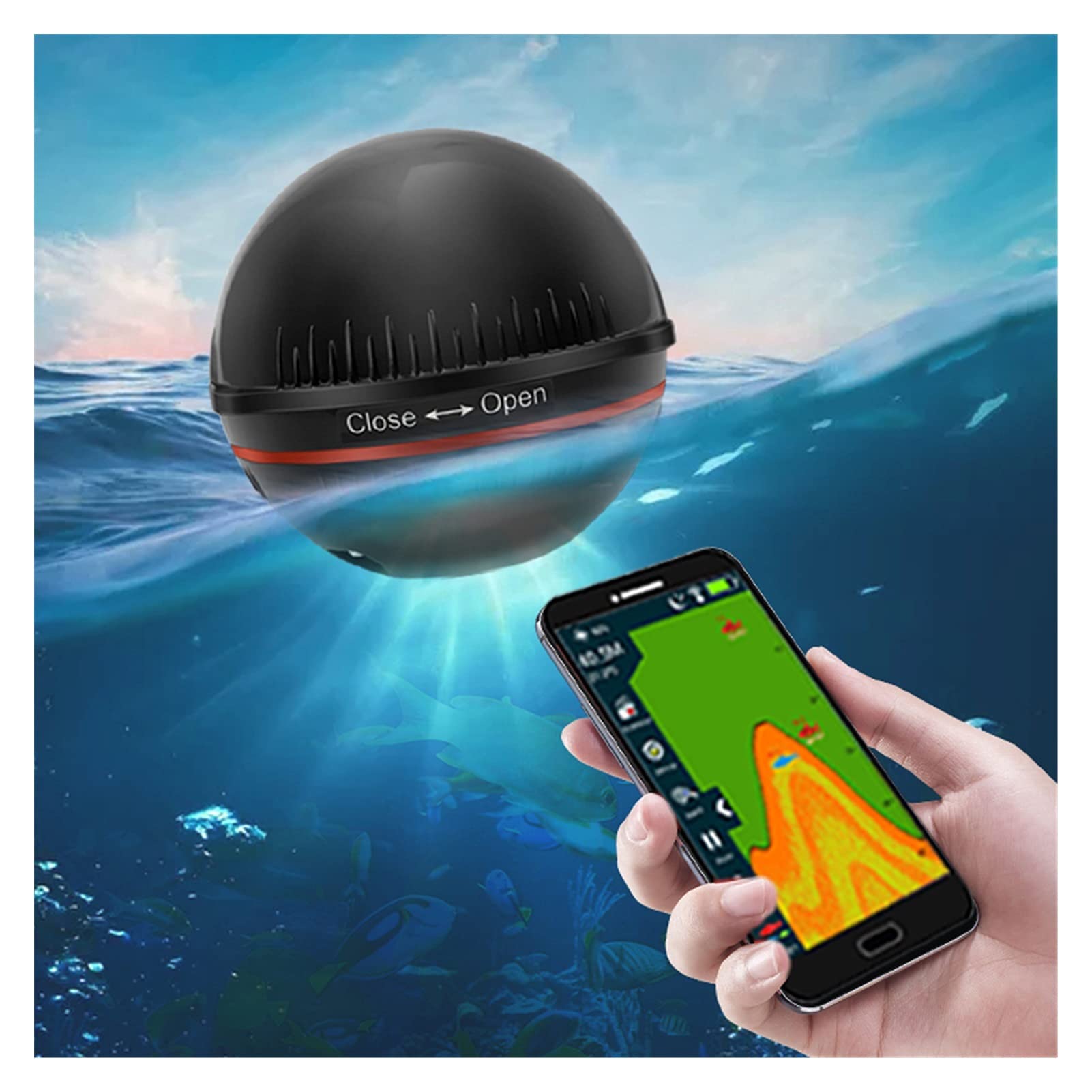 Fischfinder, Wireless-Sounder Fischfinder Tragbare Sonar Echo-Tiefe 48m / 160ft Fischmelder