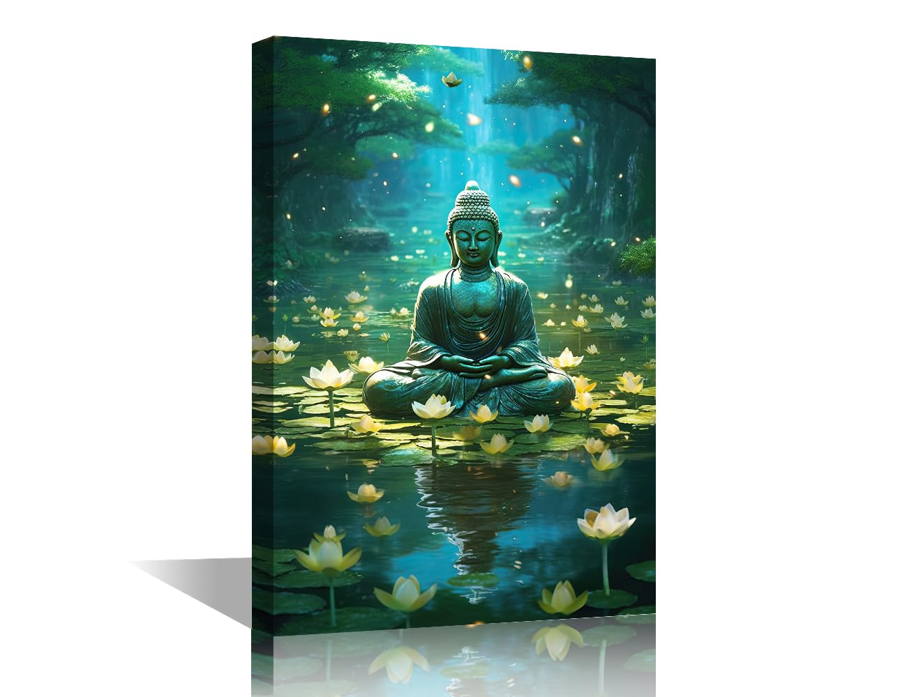 TISHIRON 1 Panel Buddha Canvas Wall Art for Living Room Meditation Modern Abstract Painting Lotus Pond Picture for Bedroom Office Home Wall Decorations Framed, 18x12in