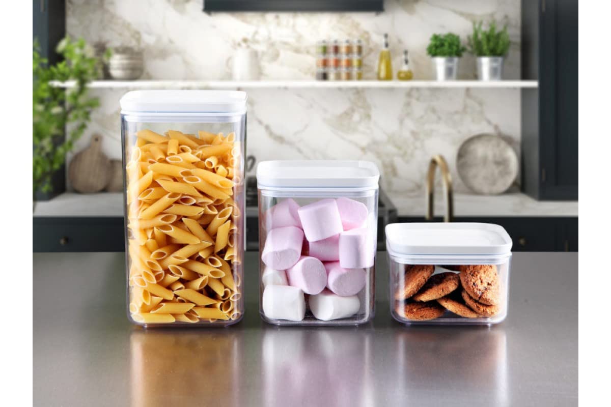 HK Online FOOD STORAGE CONTAINERS -Lentils, Snacks, Pasta Jar, Dried Fruits, Nuts, Cereal Jar, Spice Jar, Tea, Coffee, Sugar, Stationery Storage Canisters (3PK MIXED AIRTIGHT Jars)