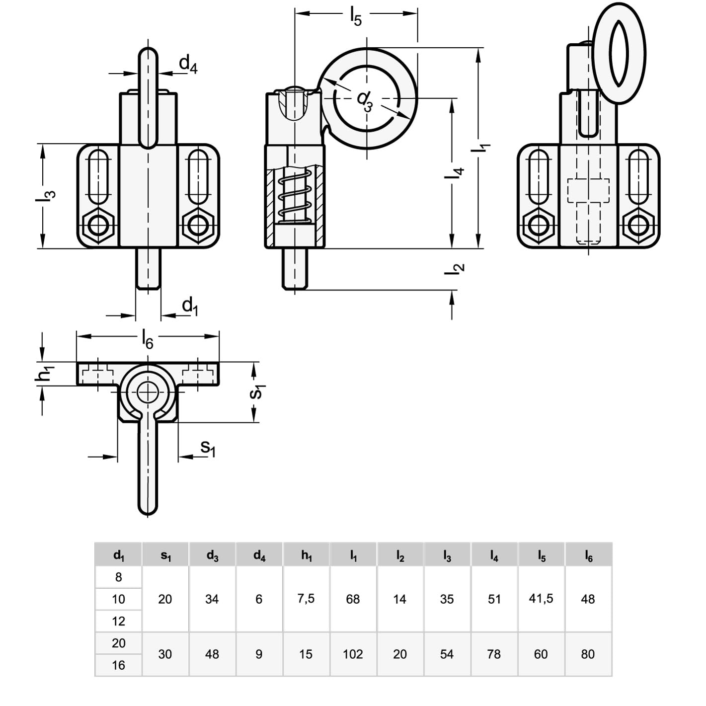 Ganter Normelemente Perno de bloqueo con anillo de tracción, para atornillar, con bloqueo de bloqueo, GN 722.6-8-20-C-SW | negro | perno de 8 mm