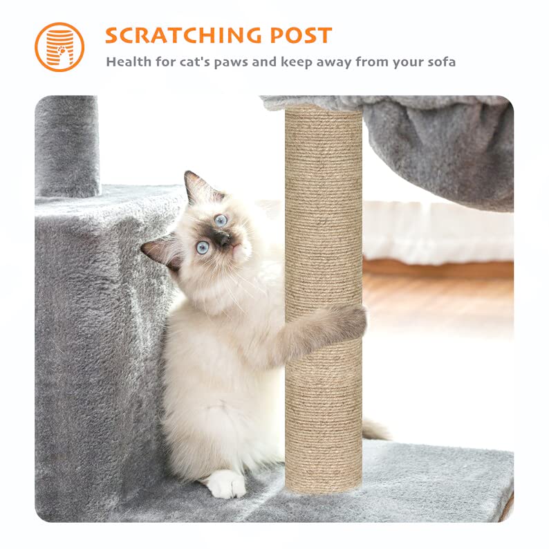 Image of Cat Tree with Scratching Posts, Hammock and Perches (Grey - FURR-30)