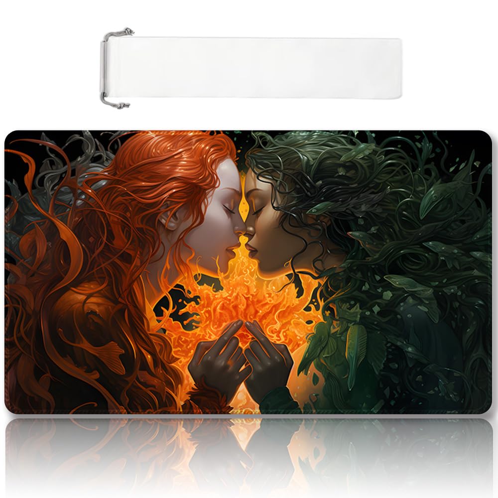 Premium Stitched MTG Playmat with Zones and Non-Slip Rubber Backing - TCG Play Mat for MTG and Other Card Games - Colorful Design with Vintage Look and Feel (DKT (120),No Zones)