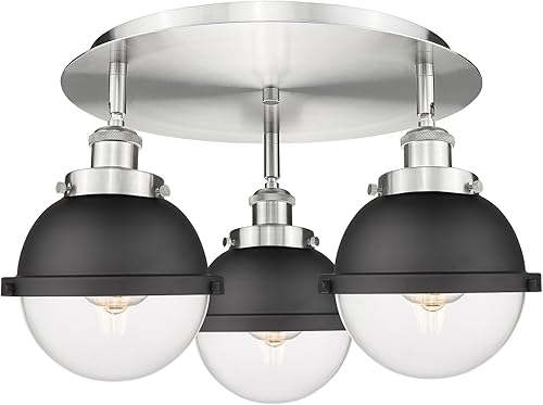 Miniatura 3 de Innovations Lighting 916-3C-SN-HFS-61-BK Downtown Urban - Lámpara de techo empotrada de tres luces, níquel satinado