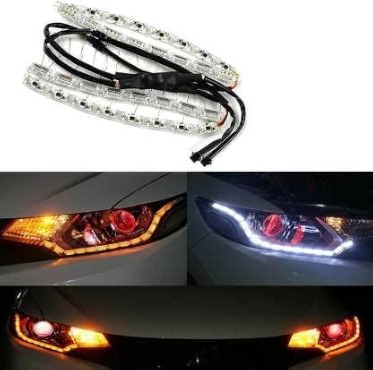 Capital Car Emporium 2x16 LED Car Strip Crystal Style DRL Daytime Running Turn Signal Moving Indicators Light for Automotive Retrofit Led Tubelight