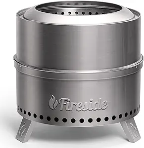 TURBRO 19 Inch Smokeless Fire Pit for Outdoor Wood Burning, Portable 304 Stainless Steel Camping Stove with Stand, Removable Ash Pan, Waterproof Storage Bag, Unique Nested Design, Pluto R19-SS, Silver