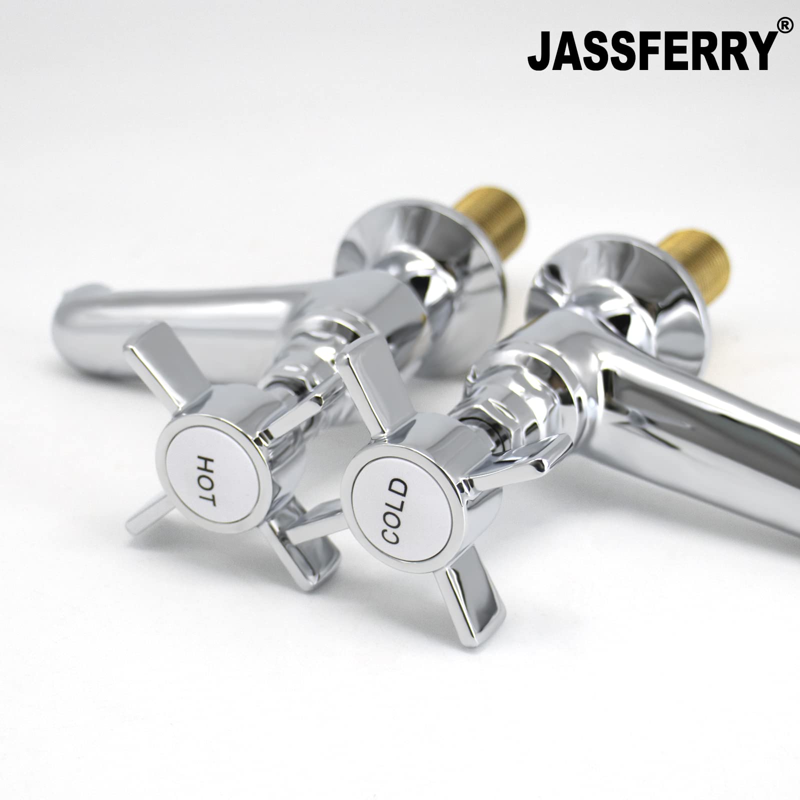 JASSFERRY - Coppia di rubinetti per lavabo, con manico a croce in ceramica, per lavandino da 1,2 cm