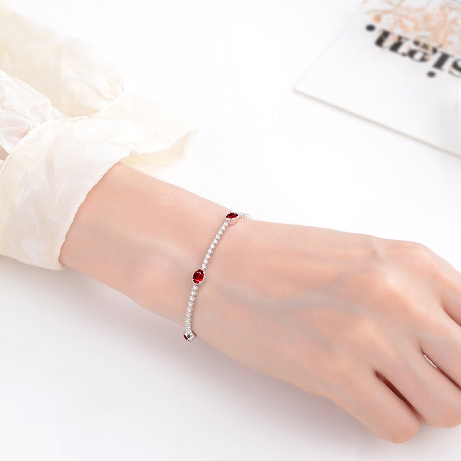 Bransoletka tenisowa dla kobiet białe złoto 9kt/18kt/14kt, rubinowe bransoletki 2ct 6,3 do 19,8 cm długości z diamentem, biżuteria ślubna dla kobiet