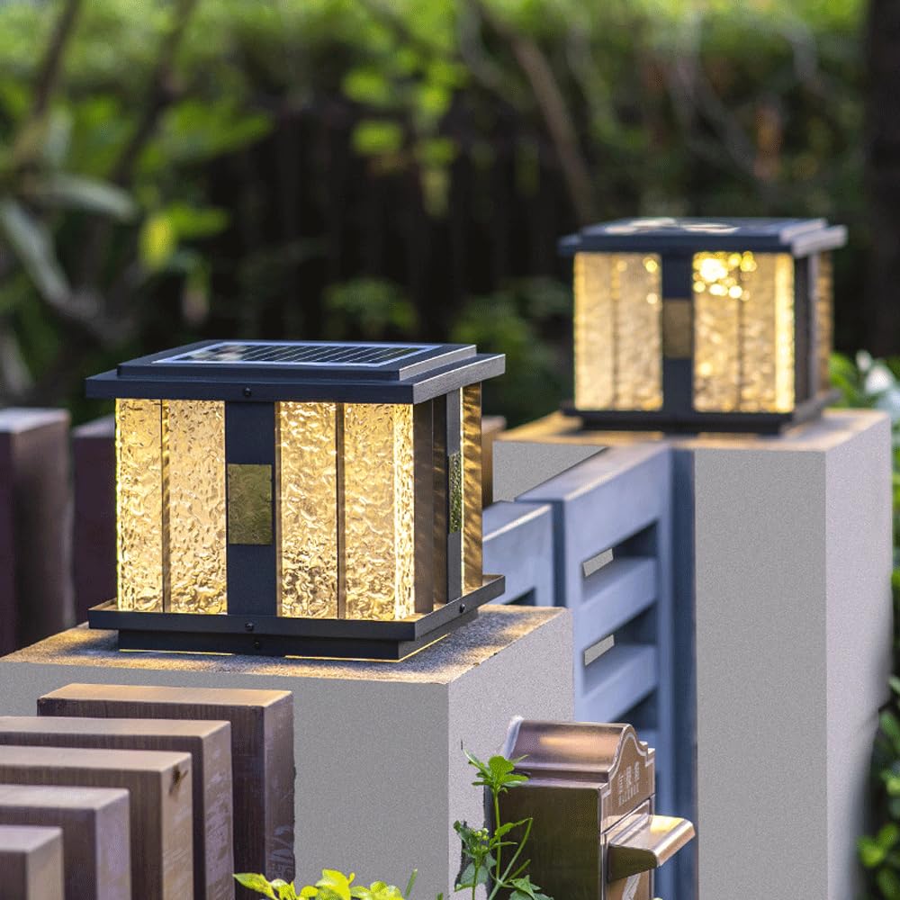 Solarne lampy słupkowe na zewnątrz, nowoczesne lampy słupkowe LED, wodoodporne oświetlenie słupkowe, latarnia ogrodzeniowa na werandę, podwórko, skrzynka pocztowa, 2 szt