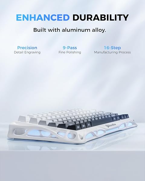 GravaStar Mercury K1 ゲーミングキーボード 無線 ワイヤレス 75%配列 テンキーレス ホットスワップ Bluetooth接続 ガスケット搭載 カスタマイズ RGBライト 文字側の刻印スタイル 高耐久アルミ製筐体 8000mAhバッテリー 音量コントロール US配列メカニカルキーボード Windows/Mac用 ホワイトグラデーション - 4