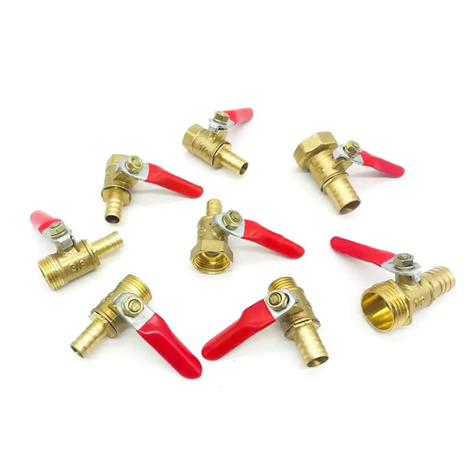 Válvula de manguera 10mm en latón con rosca de 3/8 para sistemas de riego y aire comprimido