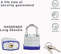 Vista 8 de SEPOX® Trinity Keyed-Alike Padlocks Outdoor, Reinforced Laminated Steel Body Heavy-Duty 1-9/16" 40MM, Uncuttable Standard Shackle, 3-Pcs-Lock, 6-Pcs