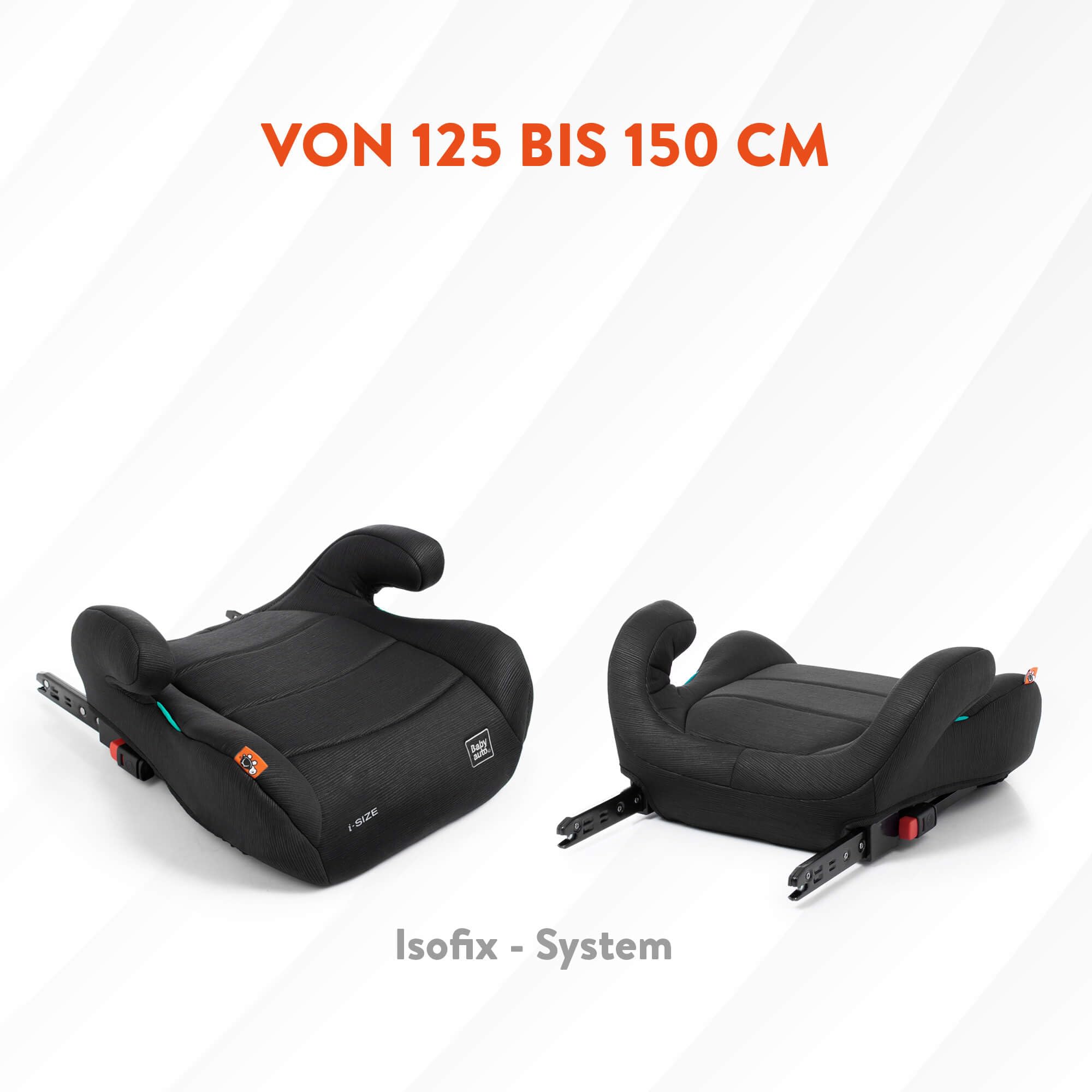 BABYAUTO Sitzerhöhung Auto Kinder ISOFIX, ECE R129 Kindersitzerhöhung Sitzschale Auto, Gruppe 3 (22-36kg/5-12 Jahre) 125-150 cm iSize, Extra Gepolstert für mehr Komfort, Schwarz