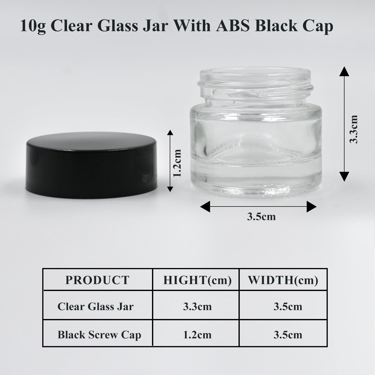 Happy Packaging 10 gm Clear Round Empty Glass Cosmetic Cream Container | Jars With Black Cap And White Inner Lids For Creams| Balms | Face Scrub | Body Cream Etc (3) - Image 3 thumbnail