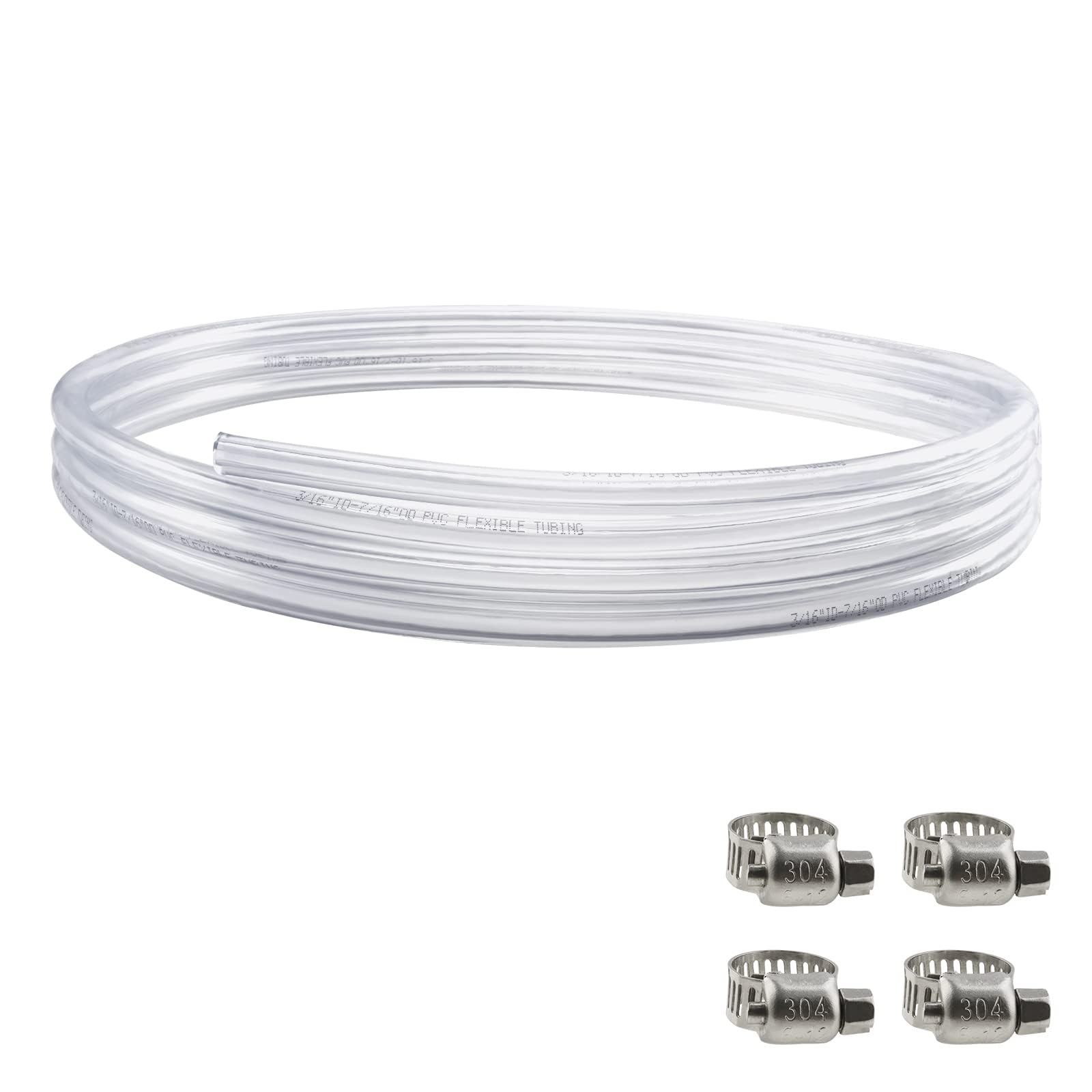 10 Feet - 3/16" ID 7/16" OD Beer Line Vinyl Tubing Keg Beer Line Replacement Kit with 4 Pcs Hose Clamps, Food Grade Hose for Kegerator, D Coupler, Draft Beer Tower Beer Dispensing