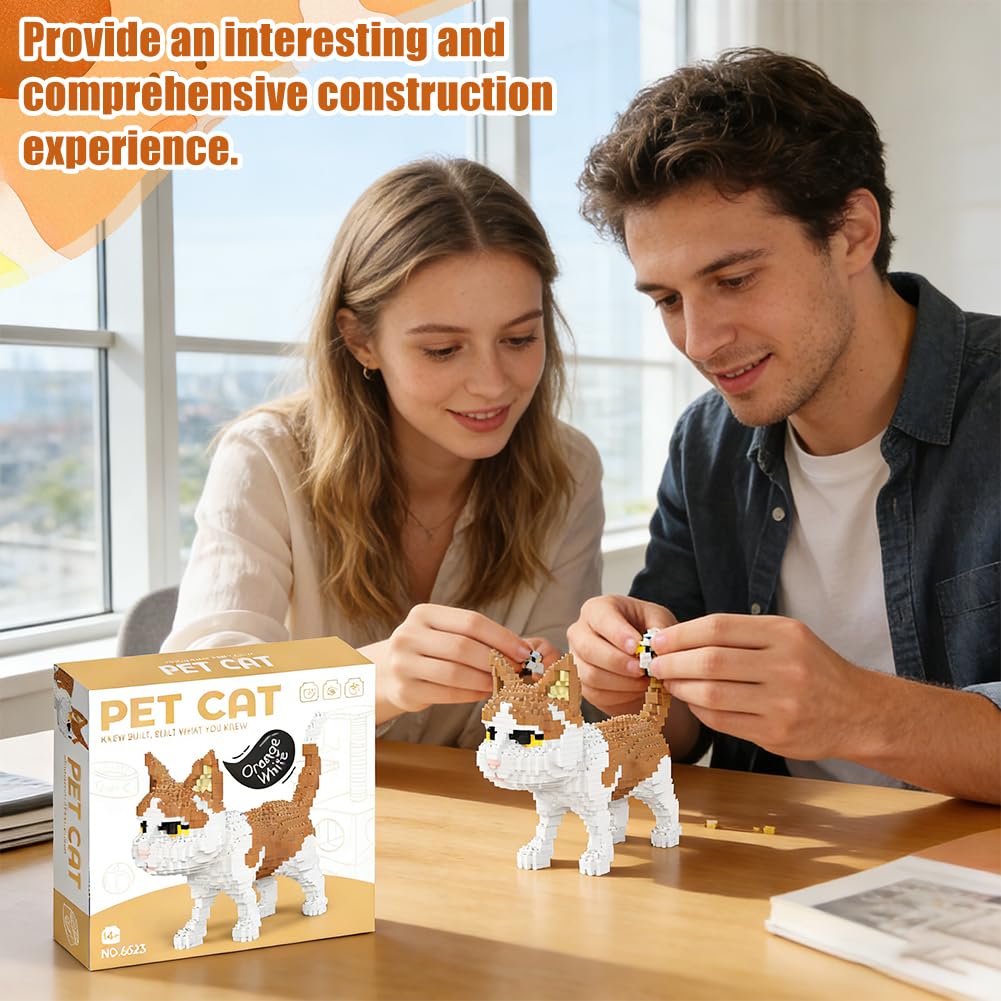 Cat Building Blocks,Cute Cat Building Block Toys,Cute Diy Animal Kit,Gift For Desk Decoration,3D Creative Model,Office Home Decoration Gifts For Adults And Teens,14+ (yellow) - Image 4