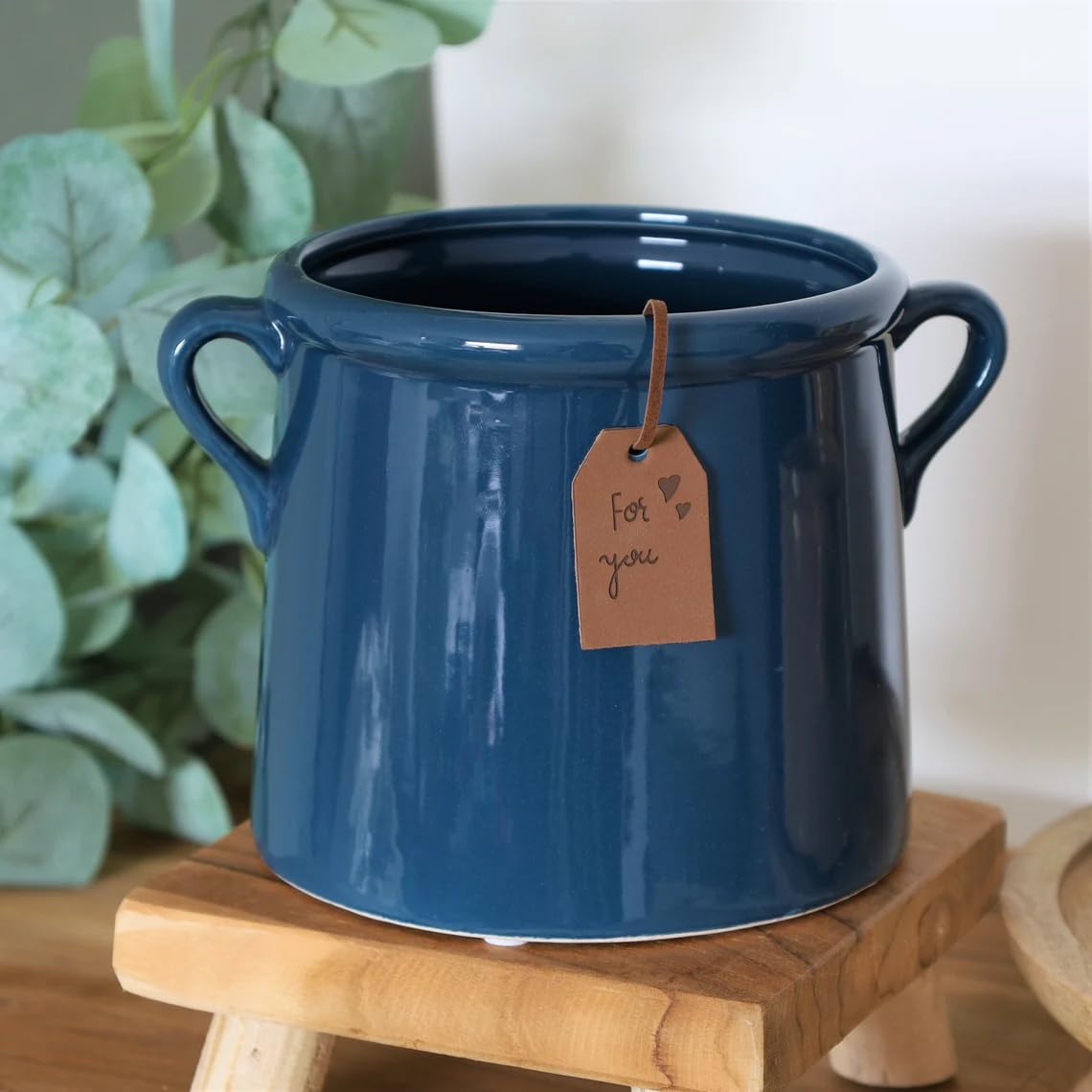 Fyne-Finds Large Teal Pot Blue Yellow Teal Utensils Holder Plant Pots Planters Home Decor Gifts Vases Flowers Display Holders (Large Teal Pot)