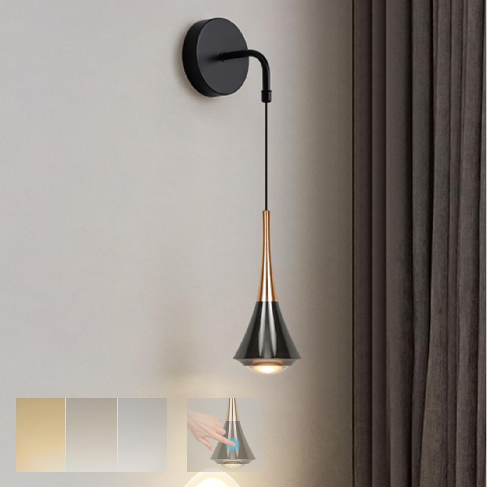 Interruptor con control tactil en aplique de pared LED moderno de 7W para leer sin deslumbrar 8