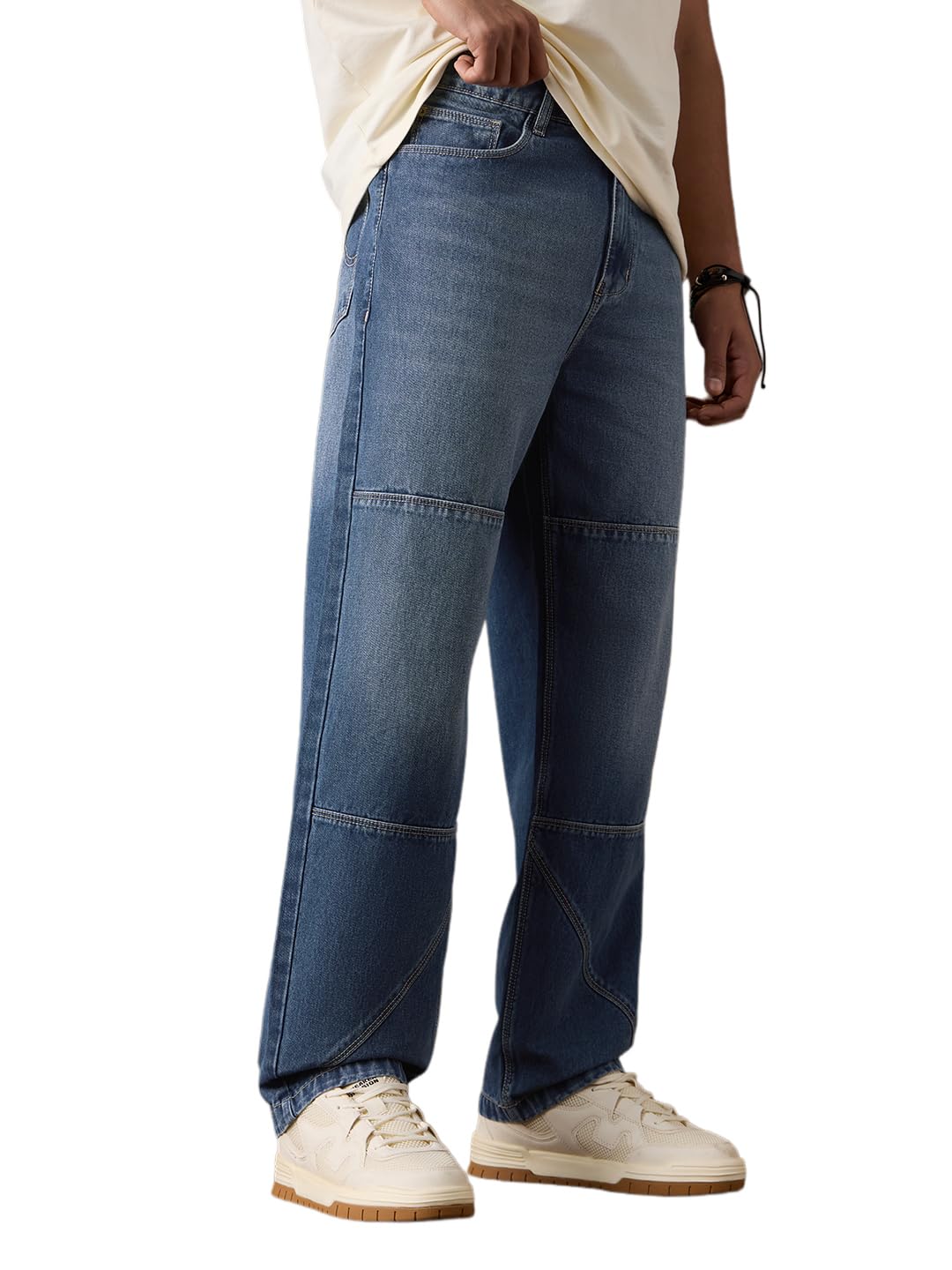 Cyan Men and Boys Solid Cotton Baggy Fit Jeans Pants Trousers Regular Fit Straight Leg Stretchable Comfortable Casual Formal Fashionable Trendy Classic Workwear-image-28